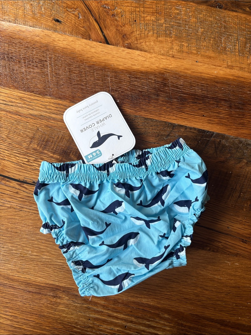 Pottery barn kids baby whale diaper cover teal navy blue unisex New Sz 0-3 mo